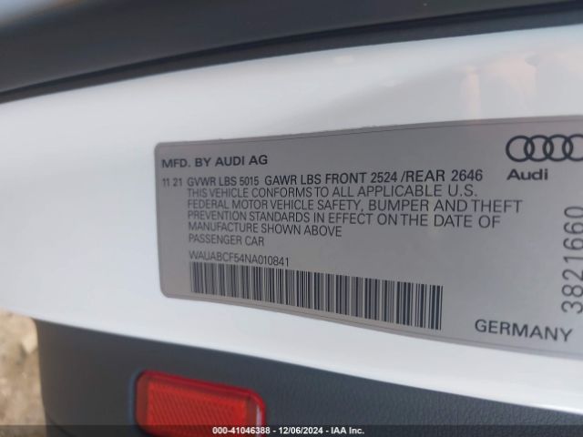 WAUABCF54NA010841 Audi A5 Sportback Premium 40 Tfsi Quattro S Tronic