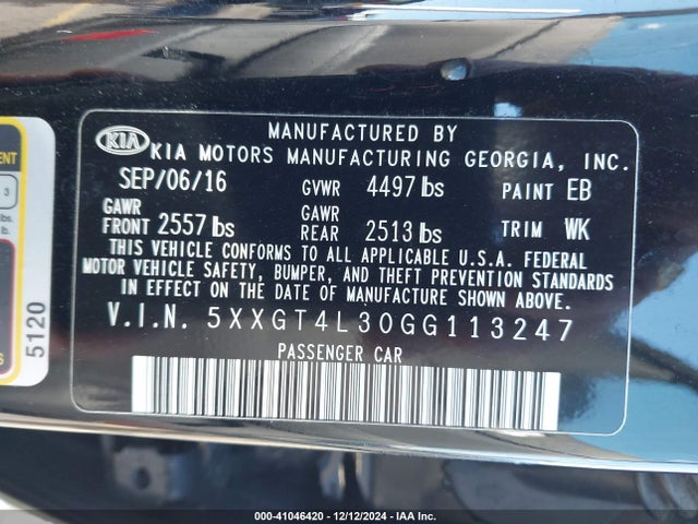 KIA Optima Lx 2016 5XXGT4L30GG113247 Image 9