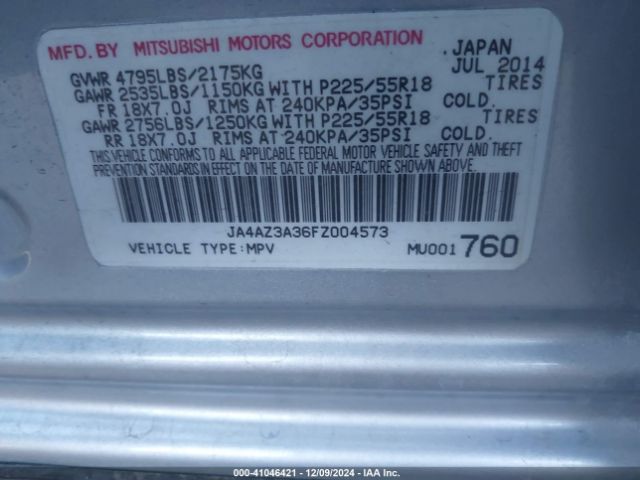 JA4AZ3A36FZ004573 Mitsubishi Outlander Se