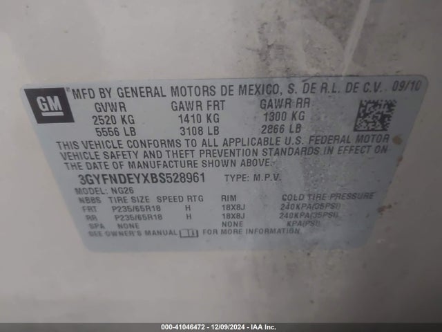 2011 CADILLAC SRX 3GYFNDEYXBS528961 Photo 8