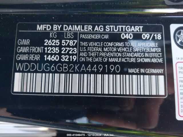 WDDUG6GB2KA449190 Mercedes-Benz S 450