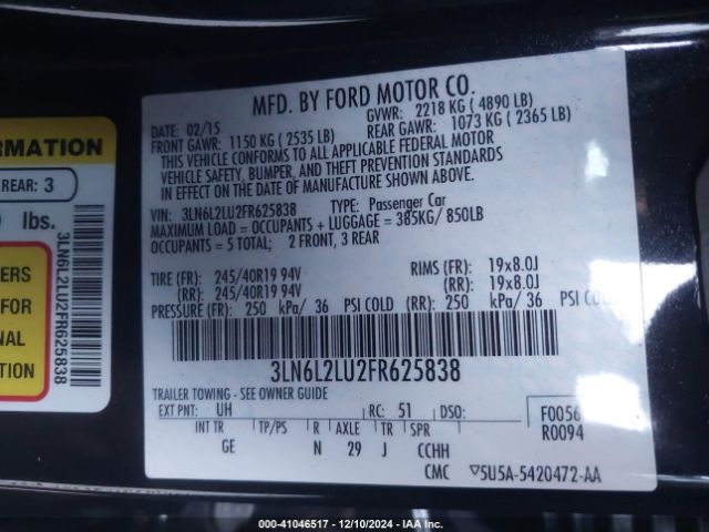 3LN6L2LU2FR625838 Lincoln MKZ HYBRID