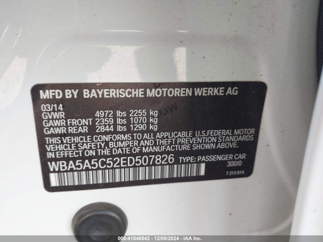 BMW 528I 2014 WBA5A5C52ED507826 Image 9