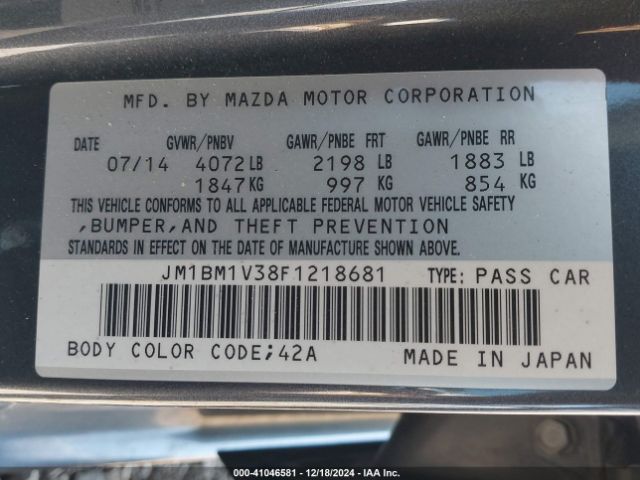JM1BM1V38F1218681 Mazda Mazda3 S Touring