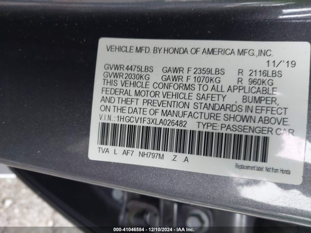 1HGCV1F3XLA026482 Honda l15be