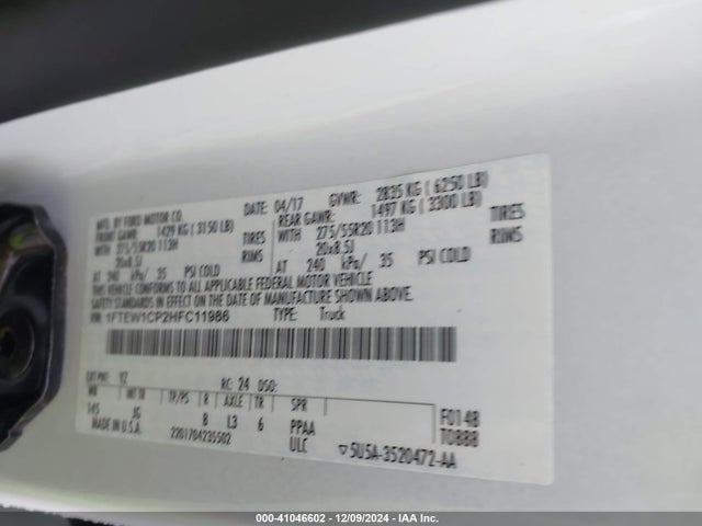 Ford F-150 Xl 2017 1FTEW1CP2HFC11986 Image 9