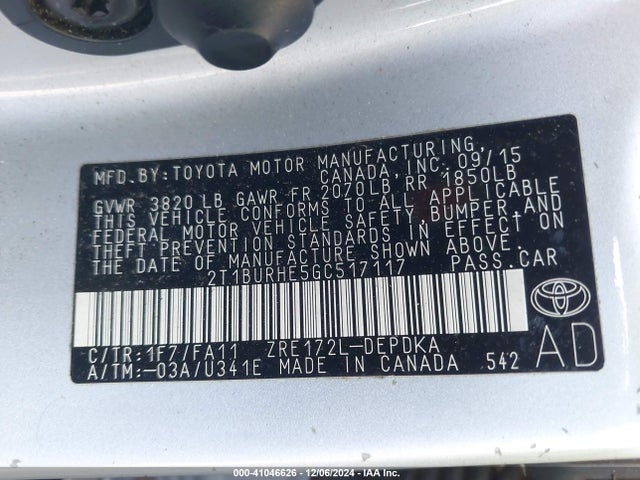 Toyota COROLLA L 2016 2T1BURHE5GC517117 Image 9