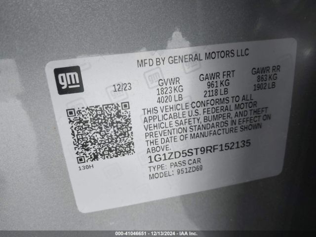 1G1ZD5ST9RF152135 Chevrolet Malibu Fwd 1lt