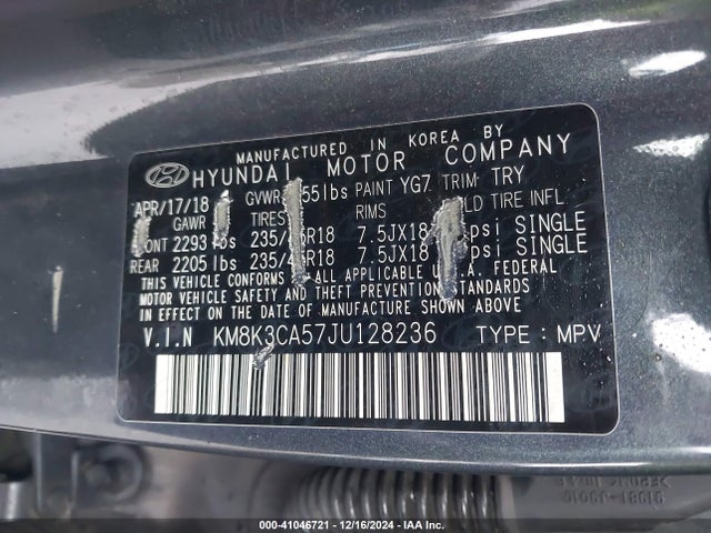 KM8K3CA57JU128236 Hyundai Kona Limited