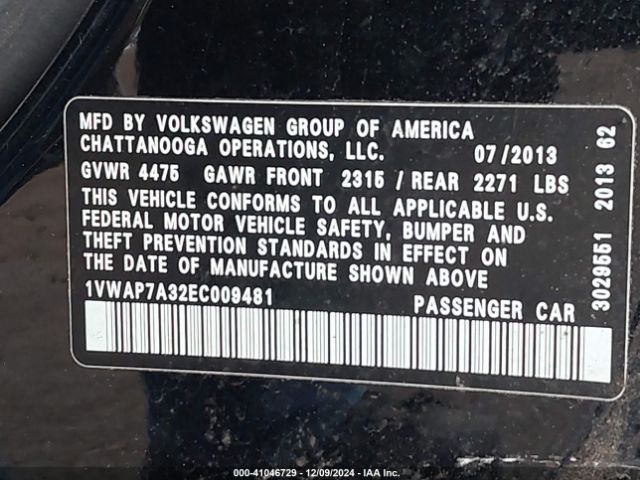 1VWAP7A32EC009481 Volkswagen Passat 2.5l S