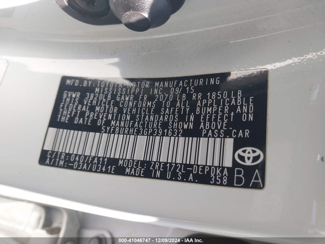 5YFBURHE3GP391632 Toyota COROLLA L