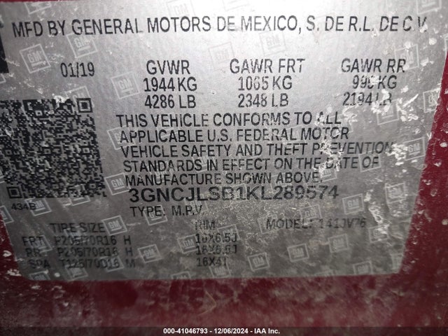 Chevrolet Trax Lt 2019 3GNCJLSB1KL289574 Image 9