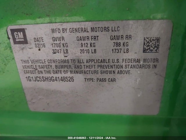 1G1JC5SH9G4148526 Chevrolet Sonic Lt Auto
