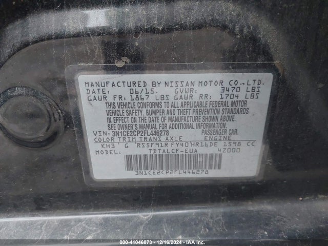3N1CE2CP2FL446278 Nissan Versa Note S (sr)