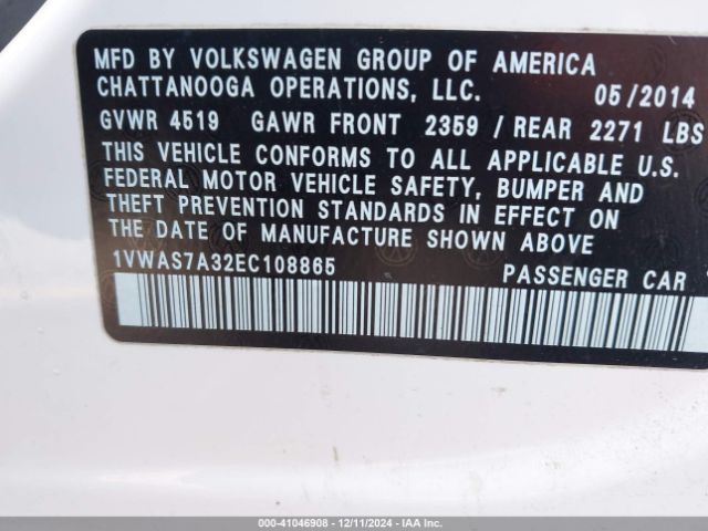 1VWAS7A32EC108865 Volkswagen Passat 1.8t S
