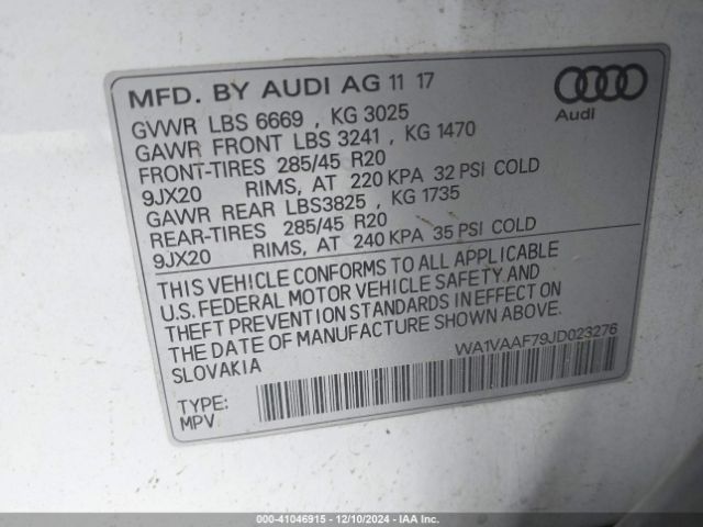 WA1VAAF79JD023276 Audi Q7 3.0t Premium
