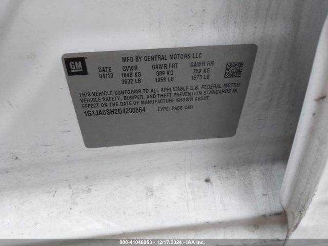 Aukcja sprzedaży 2013 Chevrolet Sonic Ls Auto, vin: 1G1JA6SH2D4206564, numer aukcji: 41046953