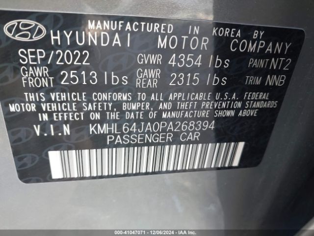 KMHL64JA0PA268394 Hyundai SONATA SEL