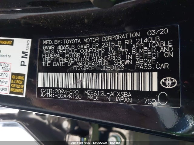 Toyota COROLLA SE 2020 JTDS4RCE1LJ050123 Image 9