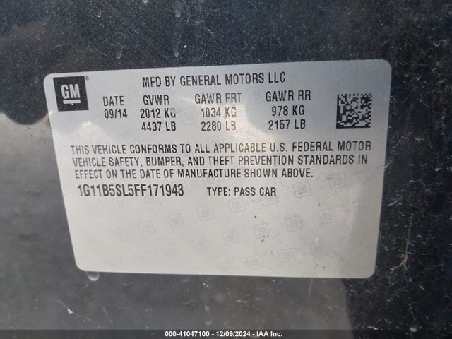 Chevrolet MALIBU LS 2015 1G11B5SL5FF171943 Image 9