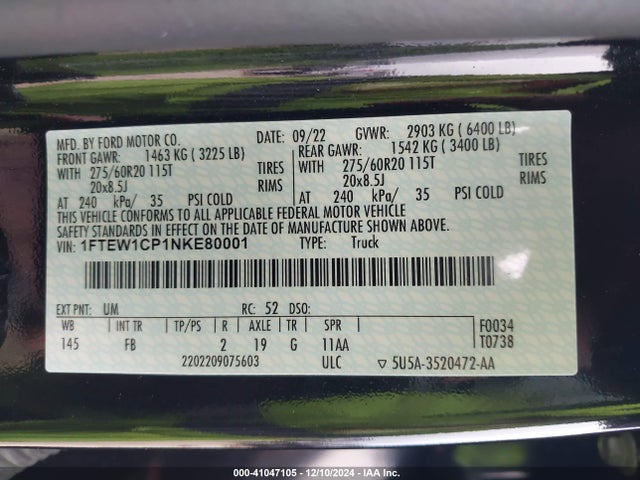 1FTEW1CP1NKE80001 Ford 2.7l-4v