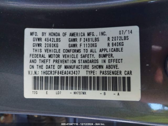 1HGCR3F84EA043437 Honda Accord Ex-l V-6