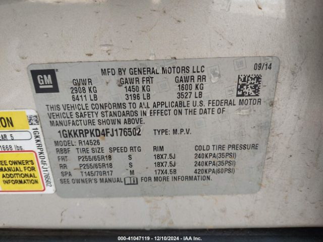 1GKKRPKD4FJ176502 GMC Acadia Sle-2
