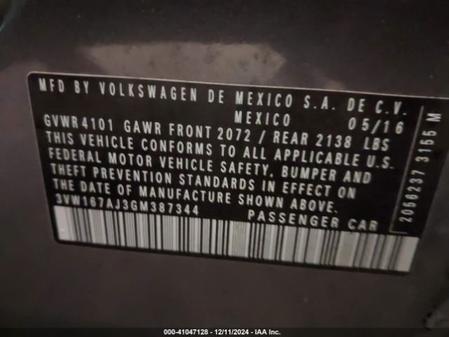 3VW167AJ3GM387344 Volkswagen Jetta 1.4t S