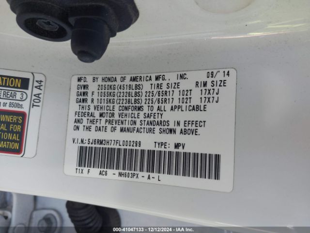 5J6RM3H77FL000299 Honda Cr-v Ex-l