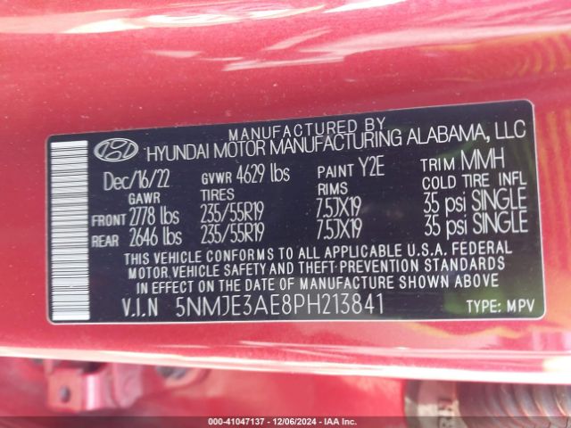 5NMJE3AE8PH213841 Hyundai Tucson Limited