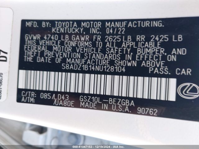 58ADZ1B14NU128104 Lexus ES 350