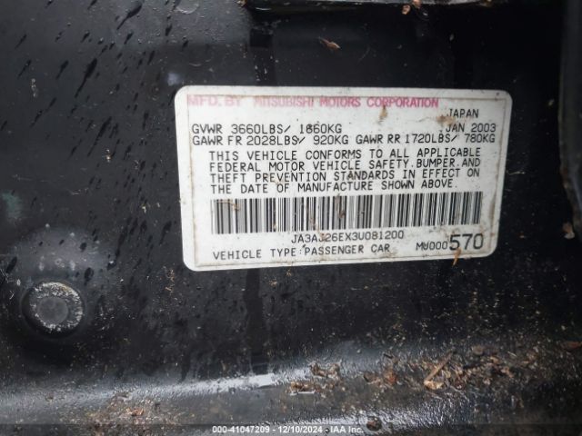 2003 MITSUBISHI LANCER JA3AJ26EX3U081200 Photo 8