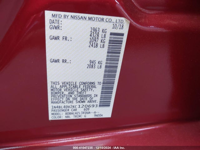 Nissan Altima 2.5 Sv 2019 1N4BL4DV2KC120693 Image 9