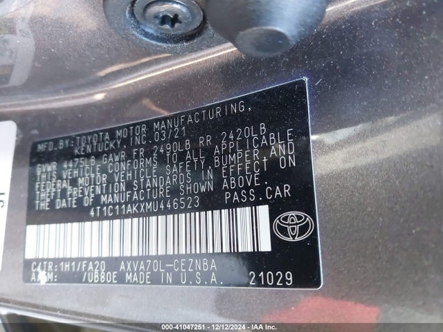 4T1C11AKXMU446523 Toyota CAMRY LE