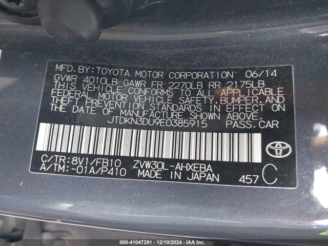 Toyota Prius Two 2014 JTDKN3DU9E0385915 Image 9