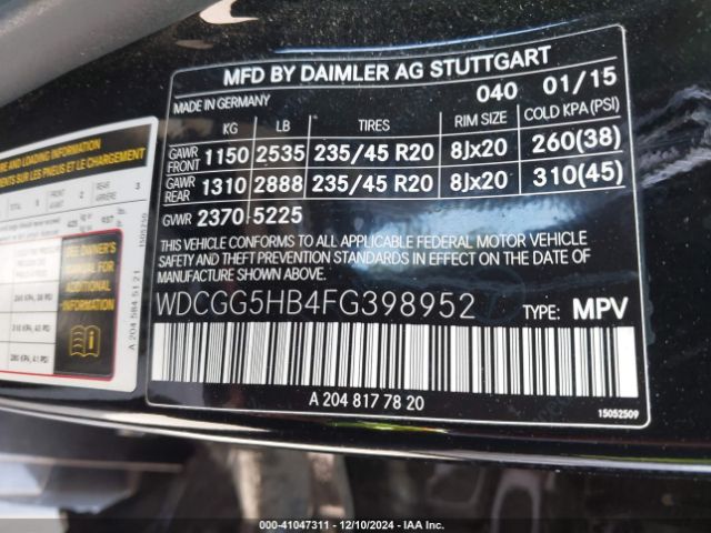 WDCGG5HB4FG398952 Mercedes-Benz GLK 350