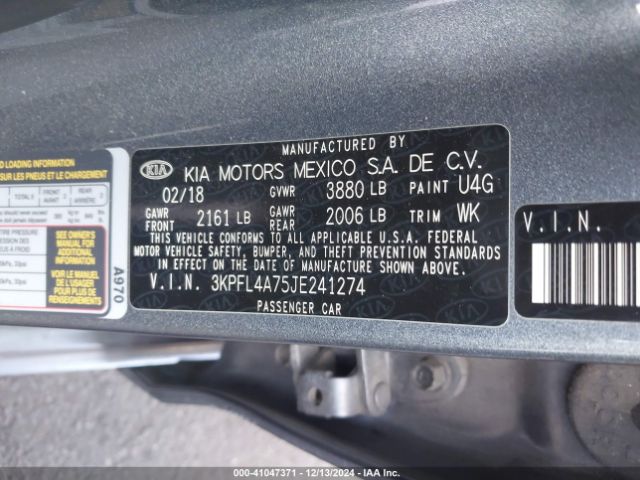 3KPFL4A75JE241274 KIA FORTE S