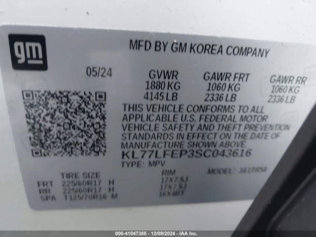 KL77LFEP3SC043616 Chevrolet Trax Fwd Ls