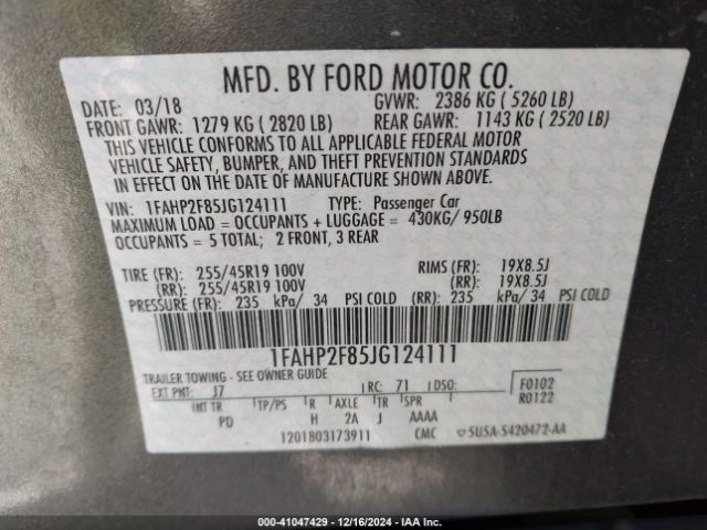 1FAHP2F85JG124111 Ford Taurus Limited