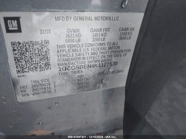 1GCGSBEN4K1177530 Chevrolet Colorado Wt
