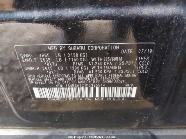 4S4BSATC1K3395544 Subaru Outback 2.5i Touring