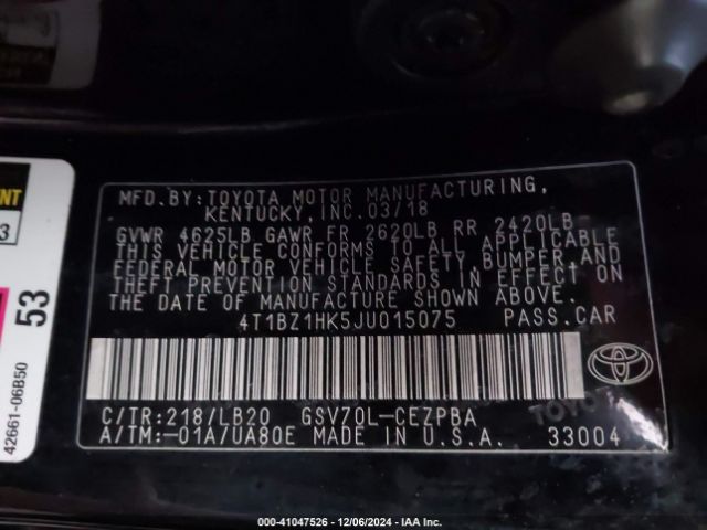 4T1BZ1HK5JU015075 Toyota Camry Xse V6