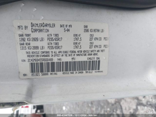 2005 CHRYSLER PACIFICA 2C4GM68455R666409 Photo 8