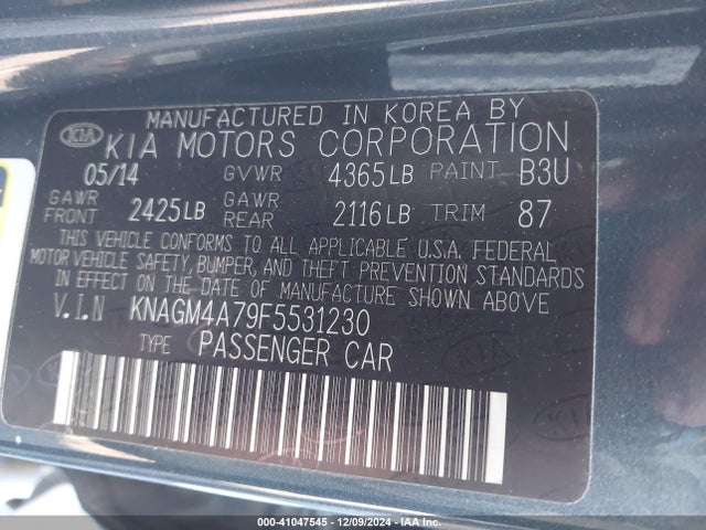 KNAGM4A79F5531230 KIA Optima Lx