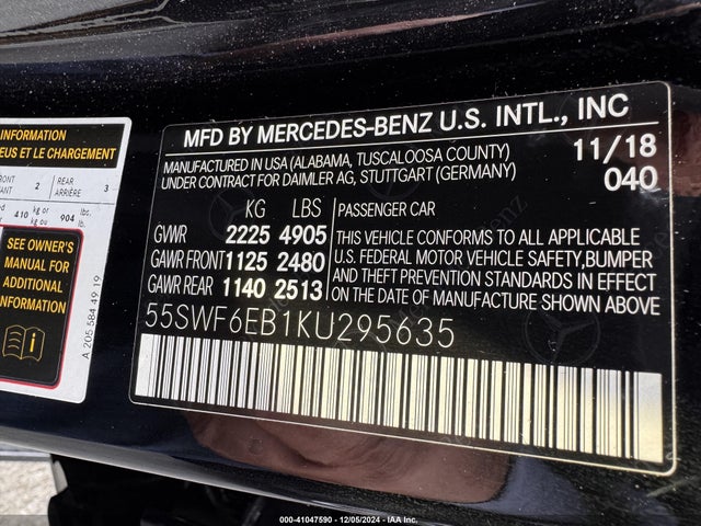 55SWF6EB1KU295635 Mercedes-Benz Amg C 43 4matic