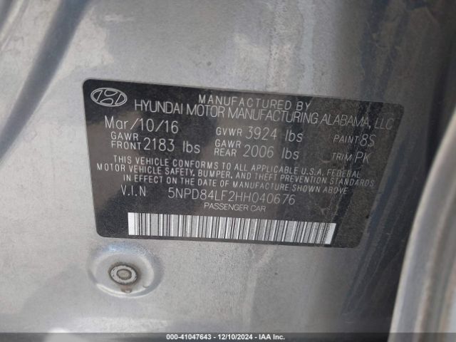 5NPD84LF2HH040676 Hyundai Elantra Limited