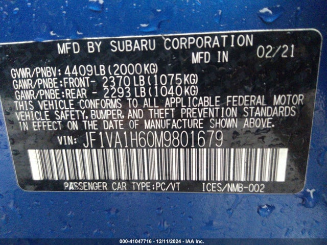 JF1VA1H60M9801679 Subaru Wrx Limited