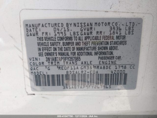 3N1AB7AP9FY267965 Nissan SENTRA SR