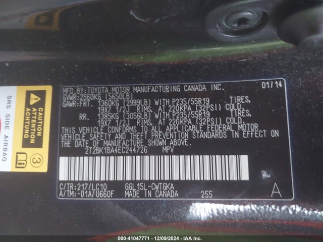 2T2BK1BA4EC244726 Lexus RX 350