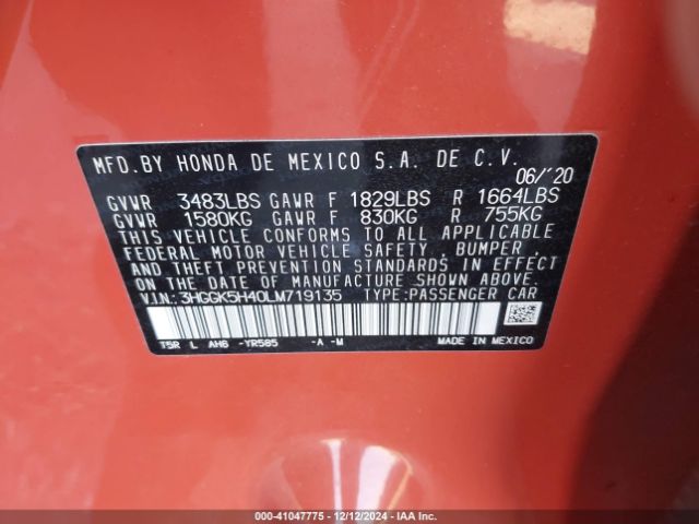 3HGGK5H40LM719135 Honda FIT LX